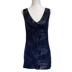 Express Glam Black & Silver Shimmer Sparkly Tunic Tank Stretch Blouse -S NWT‎